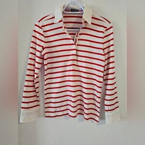 Paul Shark Yaht Retro Polo Red White Striped Long Sleeve Cotton Shirt Size XS